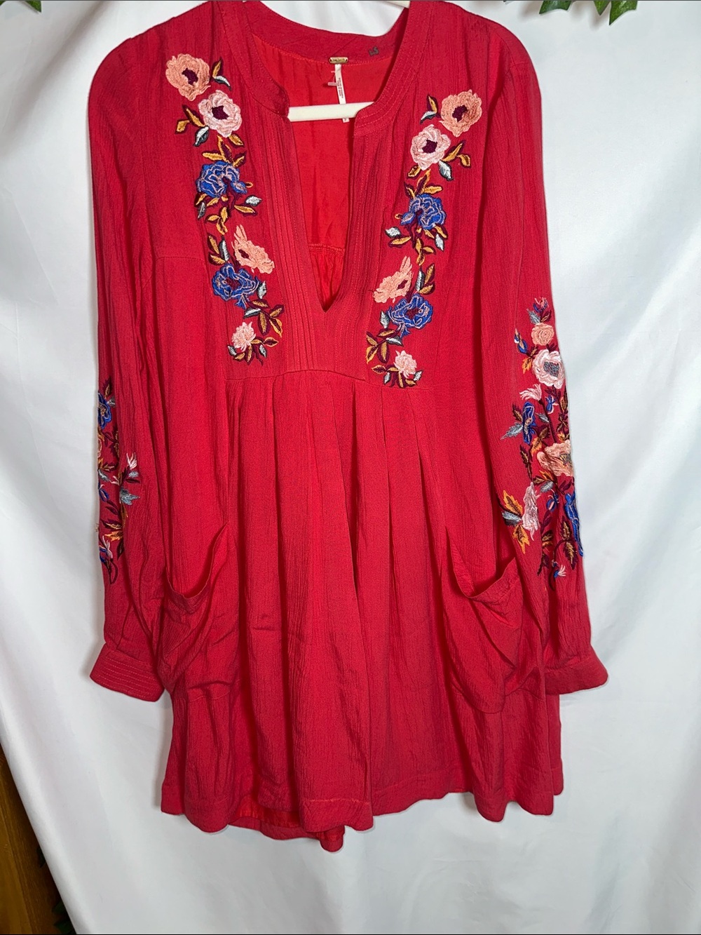 Free People Red Embroidered Midi Dress